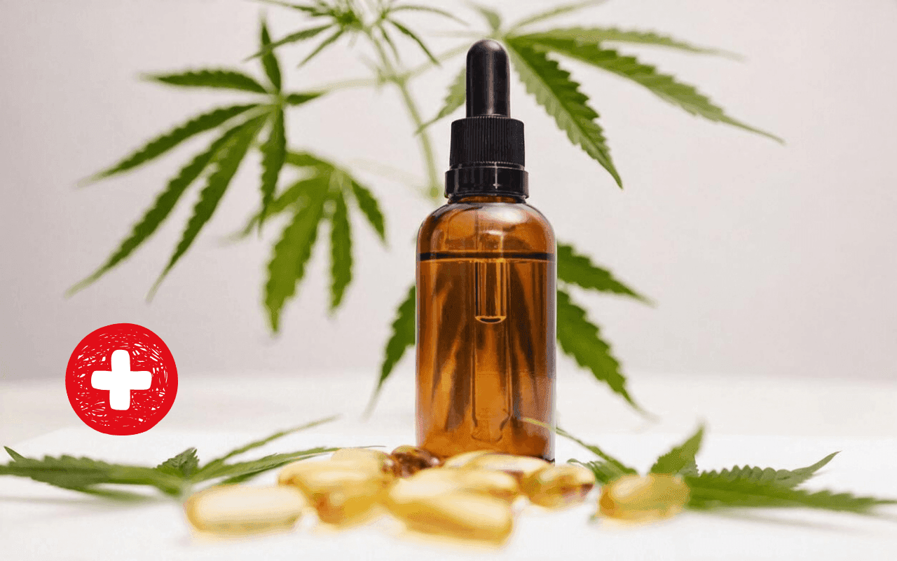 Cannabis Extrakt und Blätter im Hintergrund